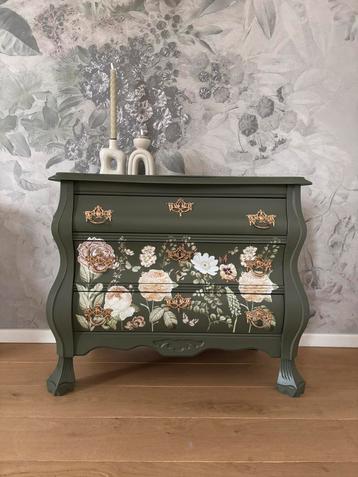 Schitterend landelijk ladekastje~buikkastje groen & bloemen beschikbaar voor biedingen
