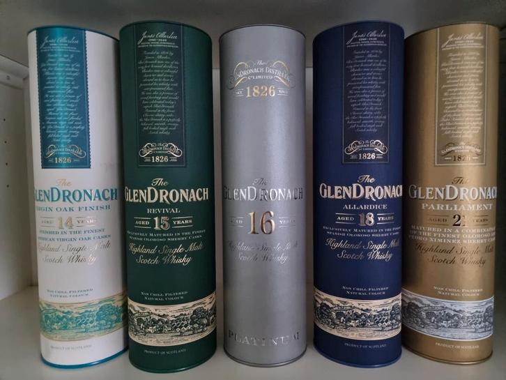 Glendronach 5x Zie omschrijving  Platinum TOP!, Verzamelen, Wijnen, Nieuw, Overige typen, Overige gebieden, Vol, Ophalen of Verzenden