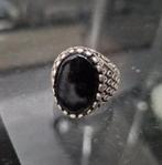 Zilver ring mannelijk met zwart steen, Bijoux, Sacs & Beauté, Bagues, Comme neuf, Noir, Argent, Enlèvement ou Envoi