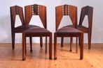 4 Chaises Art Deco Amsterdam School J.J. Zijfers 1920s, Maison & Meubles, Comme neuf, Quatre, Brun, Cuir