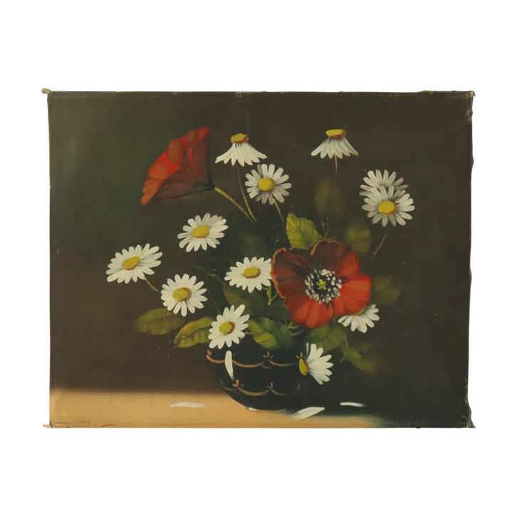 Bloemen Stilleven Schilderij Margrieten Klaproos Gesigneerd, Antiek en Kunst, Kunst | Schilderijen | Klassiek, Ophalen of Verzenden