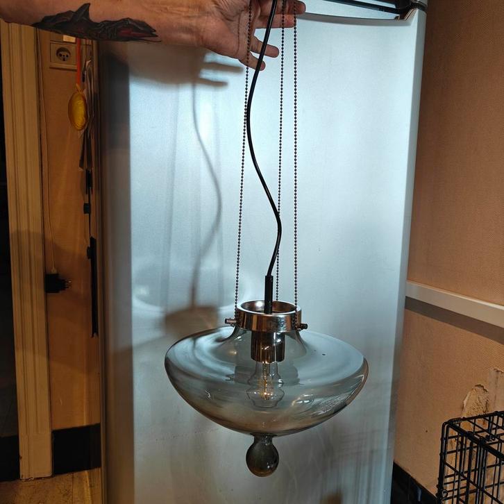 Vintage hanglamp Raak, Huis en Inrichting, Lampen | Hanglampen, Zo goed als nieuw, Glas, Metaal, Ophalen