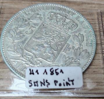5 francs belge Léopold Ier tête nue  1851 sans point beschikbaar voor biedingen