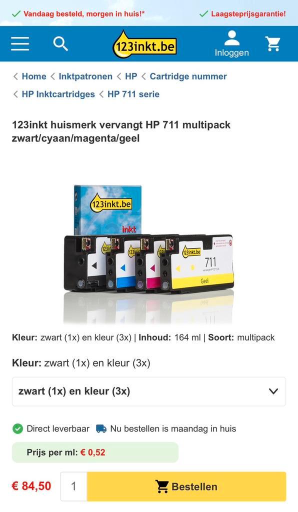 Inkt cartridges 123inkt nl (HP711), Computers en Software, Printerbenodigdheden, Nieuw, Cartridge, Ophalen