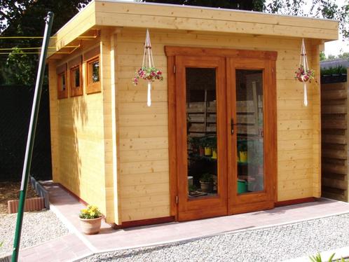 Blokhut vurenhout te koop met vloerklinkers, Tuin en Terras, Tuinhuizen, Gebruikt, Blokhut, Hout, 250 tot 300 cm, 200 tot 400 cm