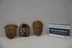 Set van 3 Vintage Oosterse Houten Maskers, Antiek en Kunst
