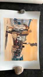Zeefdruk op de spoorweg van Walcourt, Antiek en Kunst, Ophalen of Verzenden