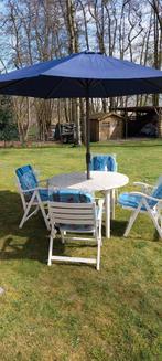 Tuinset met parasol en kussens, Tuin en Terras, Tuinmeubel-accessoires, Ophalen, Zo goed als nieuw