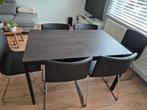 Donkerbruine uitschuifbare eettafel + optioneel 6 stoelen, Huis en Inrichting, Ophalen, Zo goed als nieuw