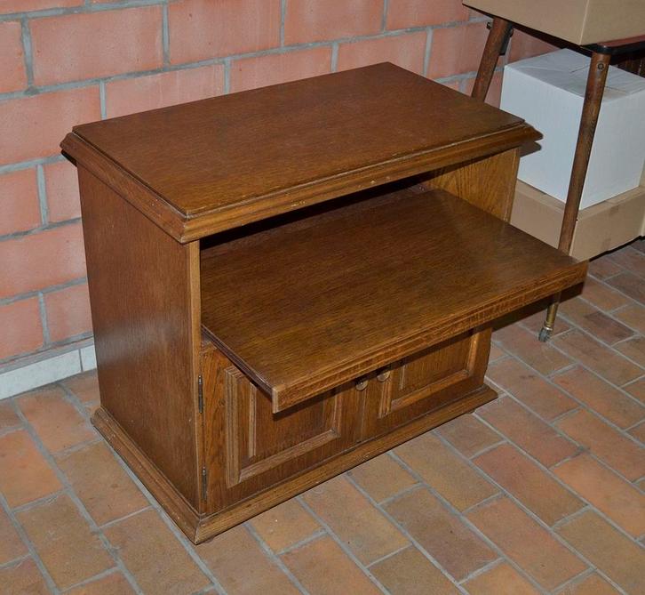TV-kastje in eikenhout met uitschuifbaar blad, Huis en Inrichting, Kasten |Televisiemeubels, Gebruikt, Eikenhout, Ophalen