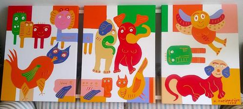 4) - 3x kinderen en dieren 2006 - Henk Koelemeijer 1939-2025, Antiek en Kunst, Kunst | Schilderijen | Modern, Ophalen
