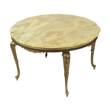 Ronde Salontafel Onyx Marmer Messing Hollywood Regency Stijl, Enlèvement