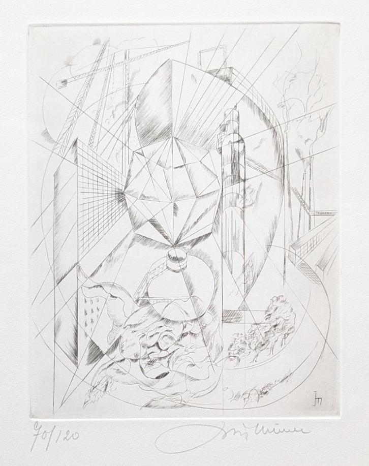 Joris Minne - ets - Atwerpen Diamant, Antiek en Kunst, Kunst | Etsen en Gravures, Ophalen of Verzenden