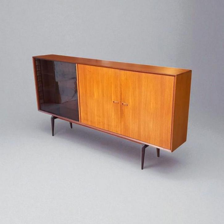 Dressoir Vintage dressoirbar Oswald Vermaercke V-vorm 1960, Huis en Inrichting, Kasten | Wandmeubels, Zo goed als nieuw, Teakhout