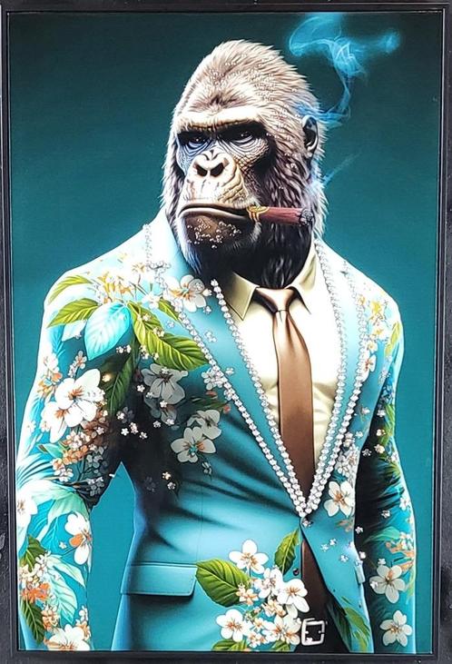Groot, stoer fantasy design schilderij van een gorilla😎, Huis en Inrichting, Woonaccessoires | Schilderijen, Tekeningen en Foto's