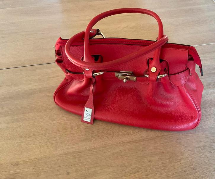 Sac à main en cuir rouge – De Belon (Brabelco), Handtassen en Accessoires, Tassen | Damestassen, Zo goed als nieuw, Handtas, Rood