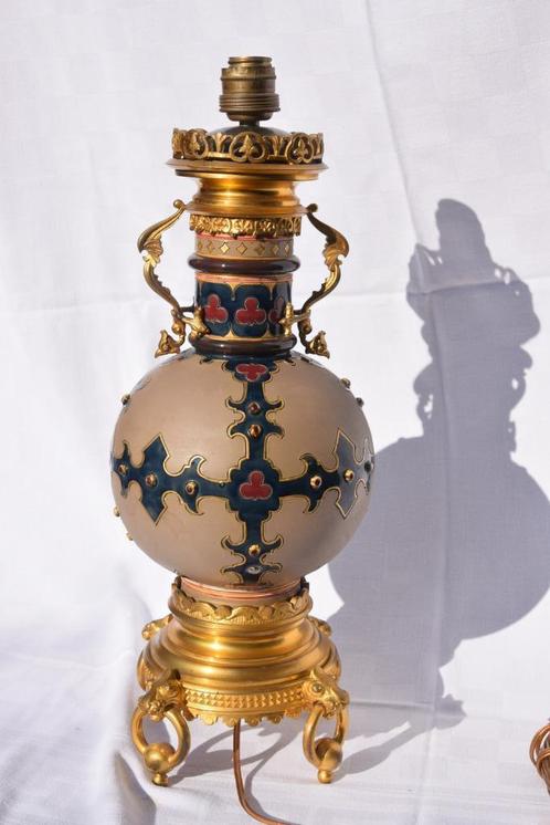 lampe de table antiquité bronze doré et céramique, Antiek en Kunst, Antiek | Brons en Koper, Brons, Ophalen
