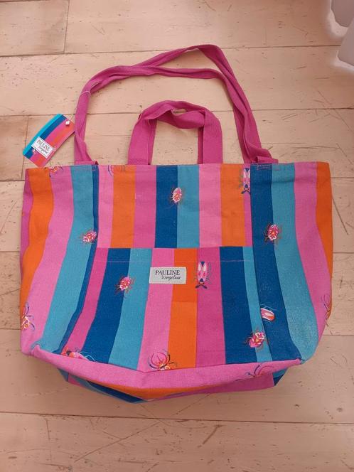Pauline Wingelaar gestreepte strandtas, Handtassen en Accessoires, Tassen | Reistassen en Weekendtassen, Nieuw, Roze, Ophalen of Verzenden