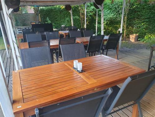 5 Tuin tafels en 20 terras stoelen, Tuin en Terras, Tuinsets en Loungesets, Zo goed als nieuw, Tuinset, Hout, 4 zitplaatsen, Eettafel