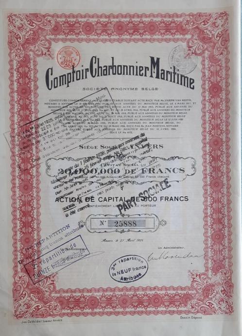 Comptoir Charbonnier Maritime - 1924 - Antwerpen, Postzegels en Munten, Aandelen en Waardepapieren, Aandeel, 1920 tot 1950, Ophalen of Verzenden