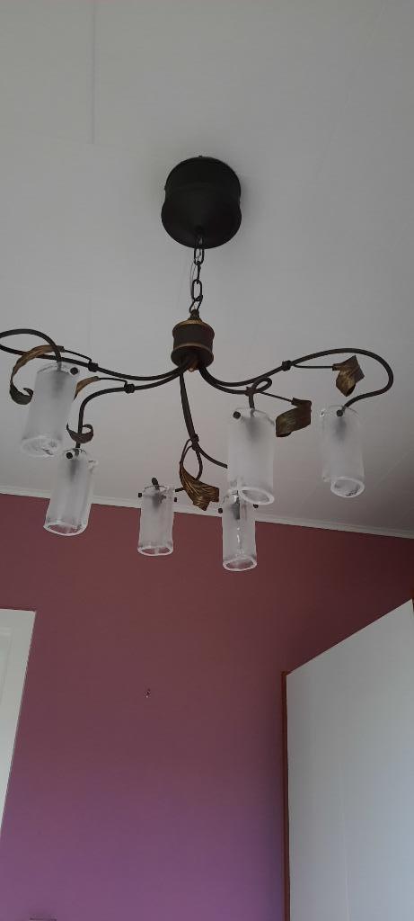 Prachtige Vastiau Godeau kroonluchter in metaal en glas, Huis en Inrichting, Lampen | Kroonluchters, Zo goed als nieuw, Glas, Metaal