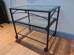Glazen metalen tafeltje met gouden accenten, Huis en Inrichting, Tafels | Sidetables, Ophalen, Gebruikt, 50 tot 100 cm, Glas