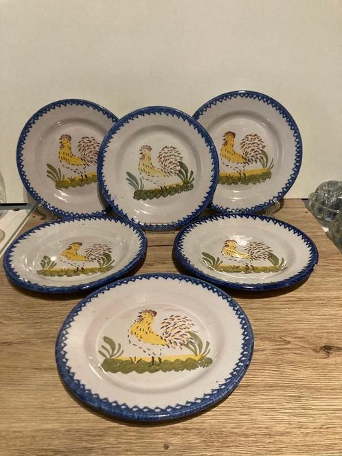 6 antieke Charolles aardewerken dessertborden, Antiek en Kunst, Antiek | Keramiek en Aardewerk, Ophalen of Verzenden