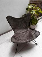 Terras-of binnenstoel, bruin, zwart metalen poten, Huis en Inrichting, Fauteuils, Ophalen, Zo goed als nieuw