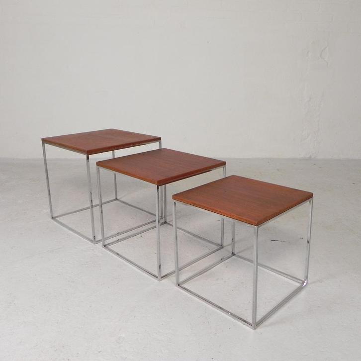 Set van 3 bijzettafeltjes, mimiset, jaren '60, Antiquités & Art, Antiquités | Meubles | Tables, Enlèvement ou Envoi