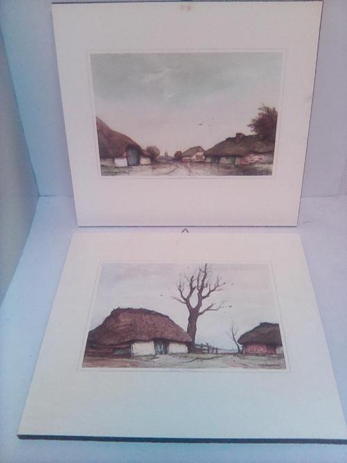 Set van twee kaders met rustieke schuren 32x30 cm, Huis en Inrichting, Woonaccessoires | Wanddecoraties, Nieuw, Ophalen
