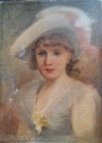 schilderij, portret dame, olie op paneel, J. Faivre, Ophalen