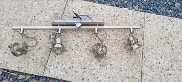 Plafonnier luminaire  rampe 4 spots/inox  brossé, Enlèvement ou Envoi, Comme neuf
