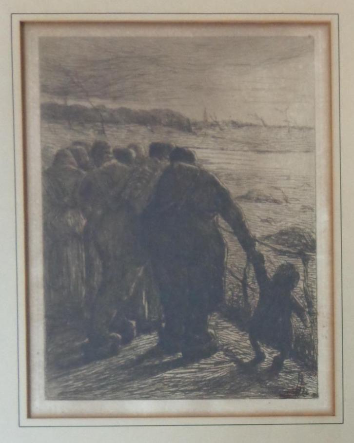 EUGENE LAERMANS / LE SOIR / ZW-W ETS / 50x42cm / KADER 1891, Antiek en Kunst, Kunst | Etsen en Gravures, Ophalen of Verzenden