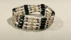 Magnetische ecru-zwarte halsketting / armband, Bijoux, Sacs & Beauté, Colliers, Neuf, Enlèvement ou Envoi, Beige, Synthétique