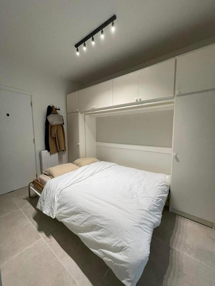 Opvouwbaar en uitschuifbaar bed en kledingkasten, Huis en Inrichting, Slaapkamer | Bedden, Gebruikt, Tweepersoons, 140 cm, 200 cm