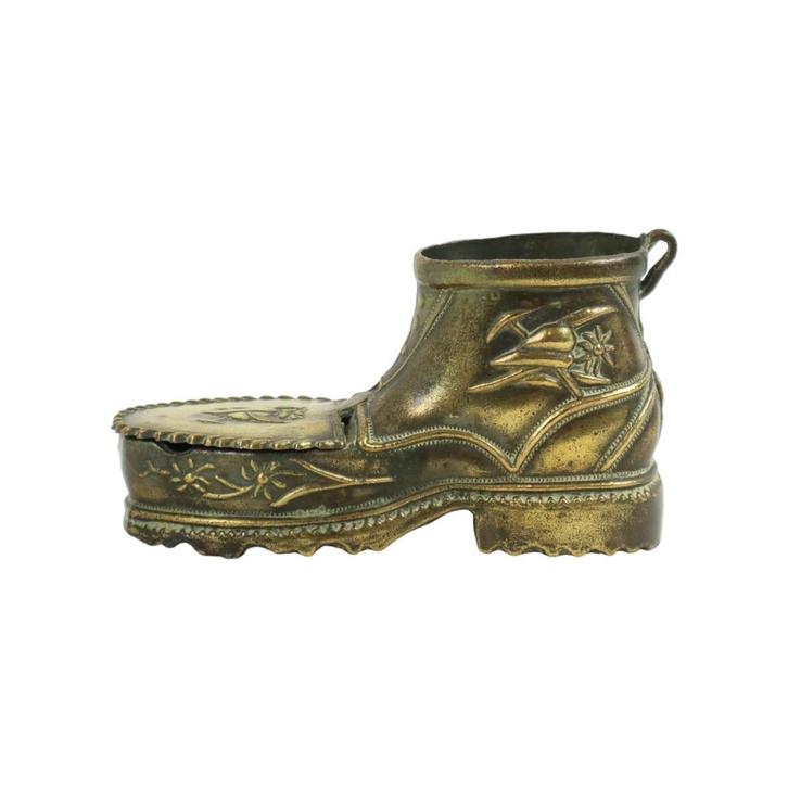 Vintage Koperen Asbak In De Vorm Van Een Schoen Italië, Antiek en Kunst, Curiosa en Brocante, Ophalen of Verzenden