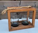 Theelichthouder 2 hout/glas, Huis en Inrichting, Ophalen, Zo goed als nieuw