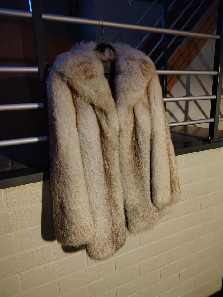 Vintage nertsbont jas – “In de Nerts Adegem”, Kleding | Dames, Jassen | Winter, Zo goed als nieuw, Maat 42/44 (L), Beige, Ophalen of Verzenden