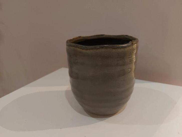 Cache pot gris-brun grès, Jardin & Terrasse, Pots de fleurs, Comme neuf, Poterie, Intérieur, Moins de 40 cm, Moins de 25 cm, Rond