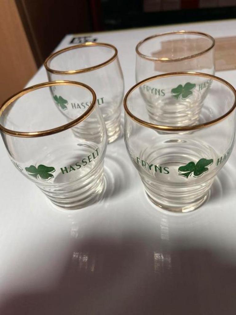 4 jeneverglaasjes Fryn Hasselt, Ophalen, Gebruikt, Borrel- of Shotglas