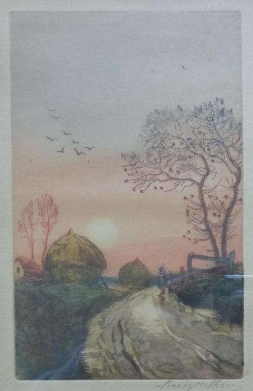 HENRI BOISGONTIER / WANDELAARS / KLEURETS / 25x17cm / KADER, Antiek en Kunst, Kunst | Etsen en Gravures, Ophalen of Verzenden