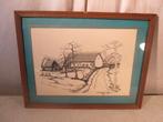Mooie Tekening 'Hoeve met Schuur' - De Gruyter Hugo, Ophalen of Verzenden