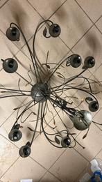 Zwarte smeedijzeren kroonluchter met bladgoud - 12 lampen, Ophalen