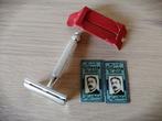 Vintage Gilette houder + 2 mesjes, Verzamelen, Ophalen of Verzenden, Gebruikt