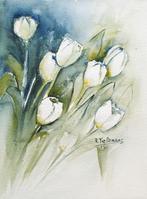 Witte Tulpen, aquarel 45x35 cm., Antiquités & Art, Art | Peinture | Classique, Enlèvement ou Envoi