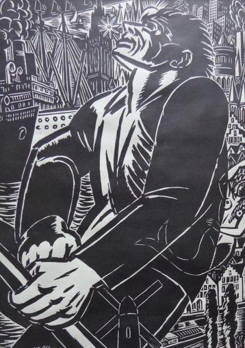 FRANS MASEREEL / ERE AAN VERHAEREN / ZW-W HOUTSNEDE 65x47cm beschikbaar voor biedingen