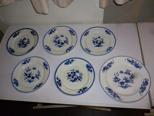 6 antieke oude borden BOCH Grand Bouquet blauw decor, Antiek en Kunst, Antiek | Servies los, Ophalen of Verzenden