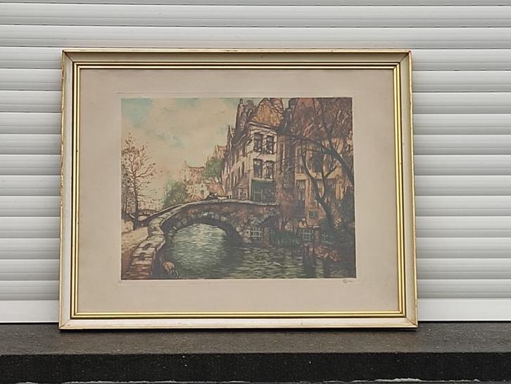gravure bruges signe jef codron, Antiek en Kunst, Kunst | Etsen en Gravures, Ophalen of Verzenden