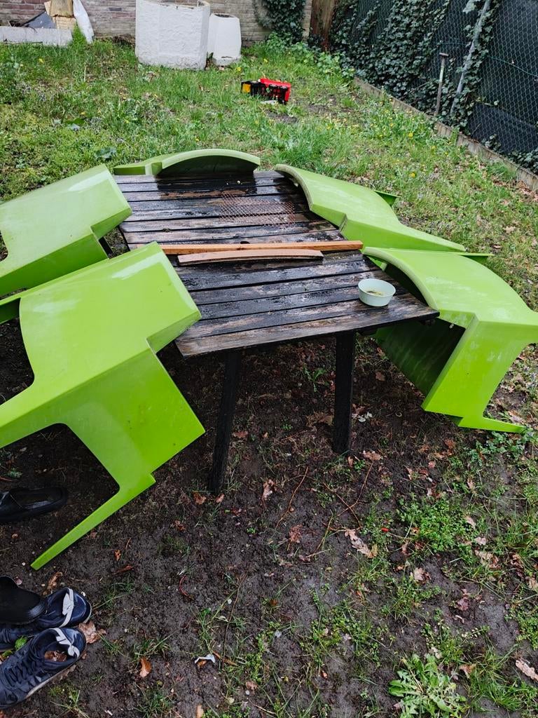 6 tuin stoelen met een oud tafel!, Tuin en Terras, Ophalen