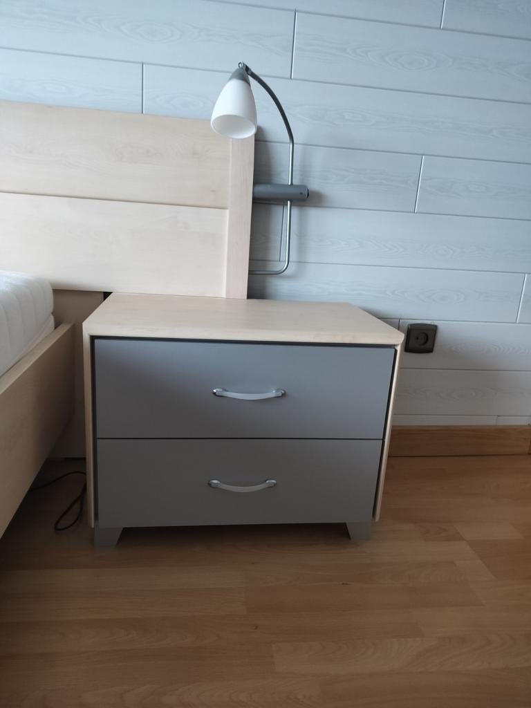 Compleet bed, Ophalen, Grijs, Hout